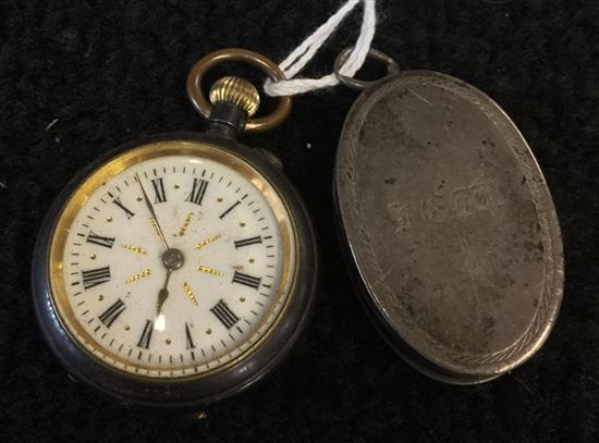 Victorian silver snuff box and fob watch